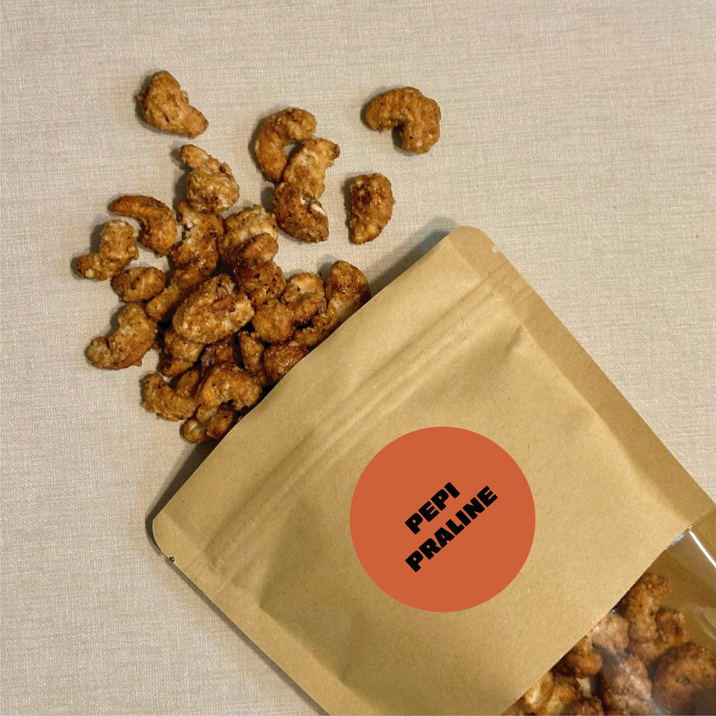 Castañas de cajú caramelizadas artesanales — Pepi Praliné frutos secos premium Buenos Aires